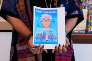 Angelique Roche holds a printout of her upcoming Book "First Freedom: The Story of Opal Lee...