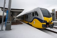 A DART train arrives at Addision Station, Tuesday, Jan. 27, 2026, in Addison. 