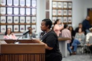 Parent Paige Davis spoke to the Board of Trustees about school closures during an open forum...