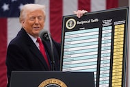 FILE - President Donald Trump speaks during an event to announce new tariffs in the Rose...