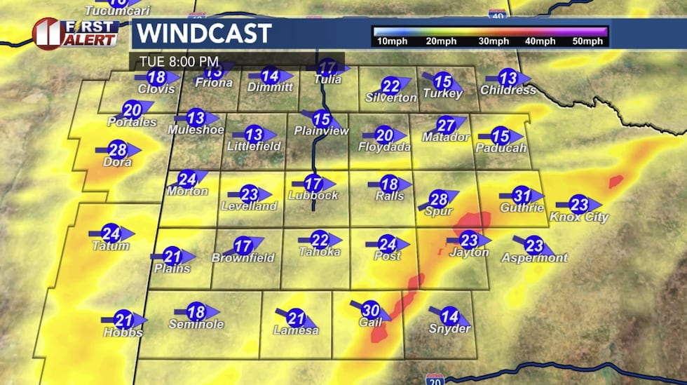 Computer model projection Tuesday evening