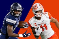 Frisco Lone Star wide receiver Marvin Mims (left) and Rockwall wide receiver Jaxon...