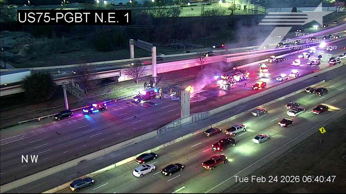 Fiery rollover crash shuts down U.S. 75 in Plano, heading toward Dallas, police say