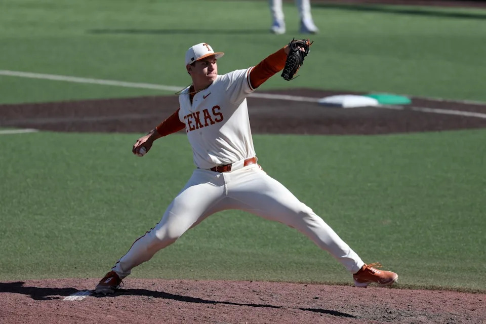 AUSTIN, TX – FEBRUARY 22: Pitcher Brett Crossland #88 of the Texas Longhorns pitches the ball during the college baseball game between Texas Longhorns and Michigan State Spartans on February 22, 2026, at UFCU Disch-Falk Field in Austin, TX. (Photo by David Buono/Icon Sportswire via Getty Images)
