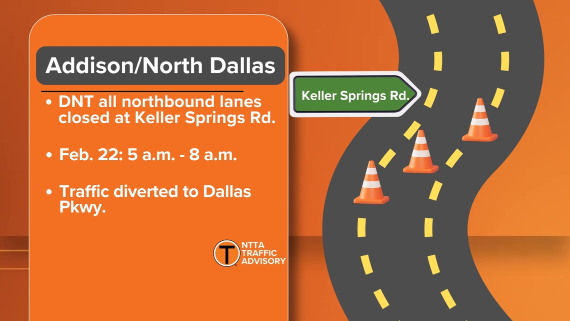 Northbound Dallas North Tollway shuts down in Addison on Sunday