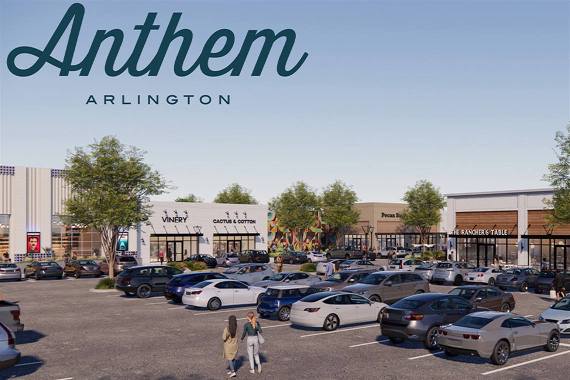 Rendering of outdoor retail space and parking lot