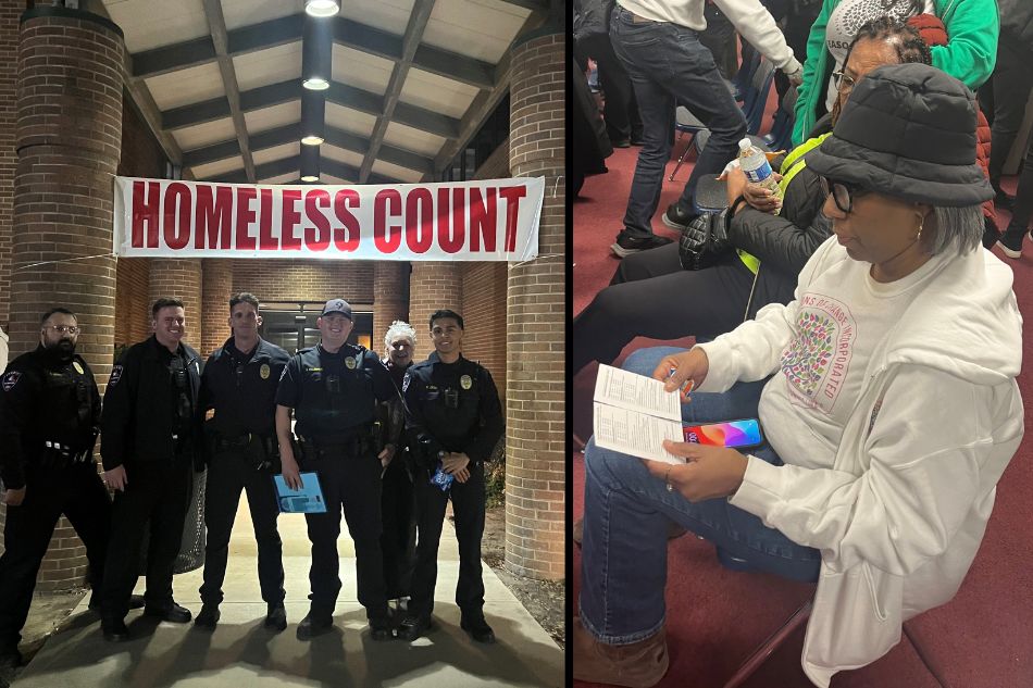 Arlington police officers and volunteers in the 2026 Homeless Count.
