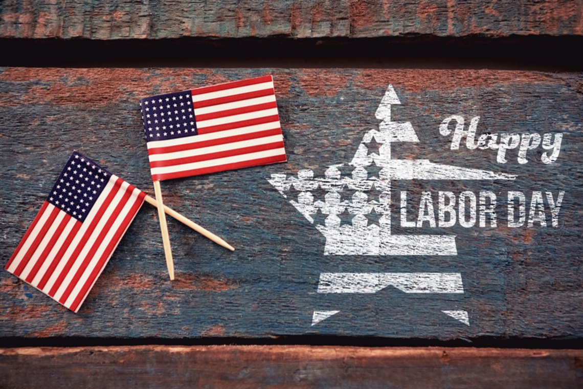 Labor Day Stars and stripes with two American flags