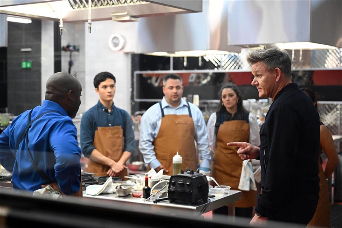 Former AISD student Preston Nguyen (second from left) competes on Next Level Chef with Gordon Ramsey