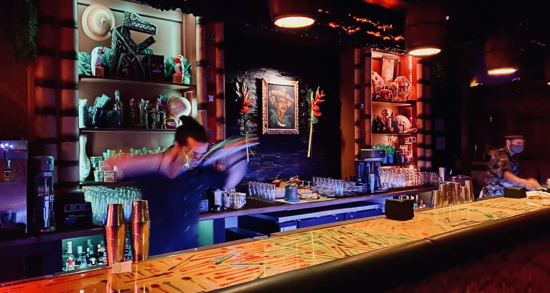 The interior of Swizzle was moody and dark.