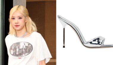 Blackpink's Rosé wore Paris Texas' Lidia Mules in a metallic silver finish with a denim look on her way to the Super Bowl on Sunday.