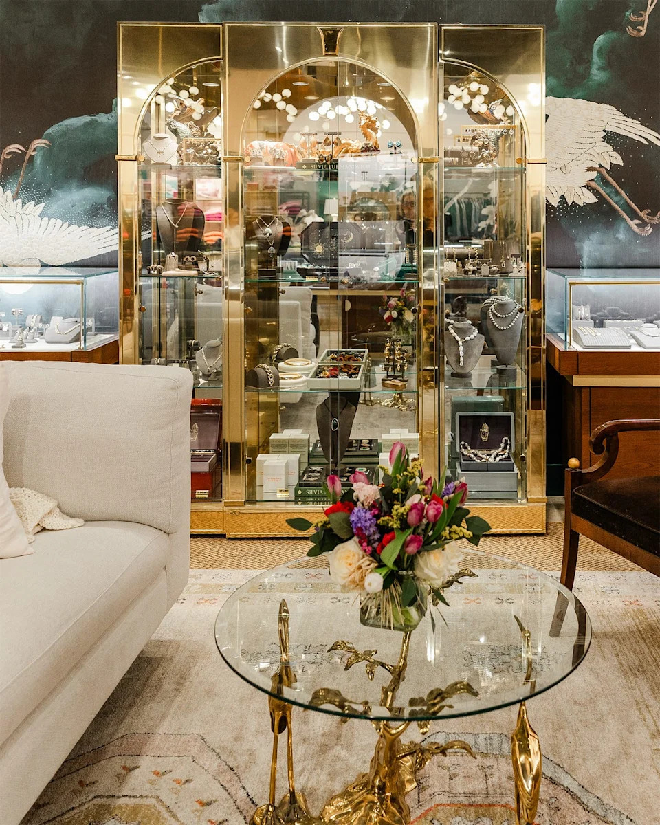 jewelry display case in a boutique setting