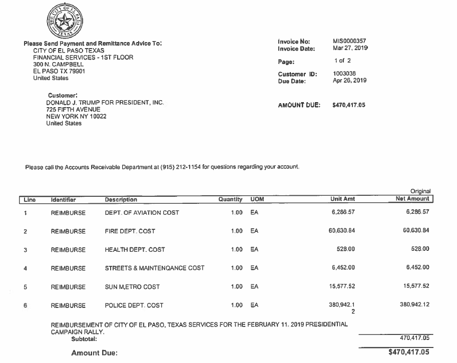 Trump campaign going on seven year debt to El Paso