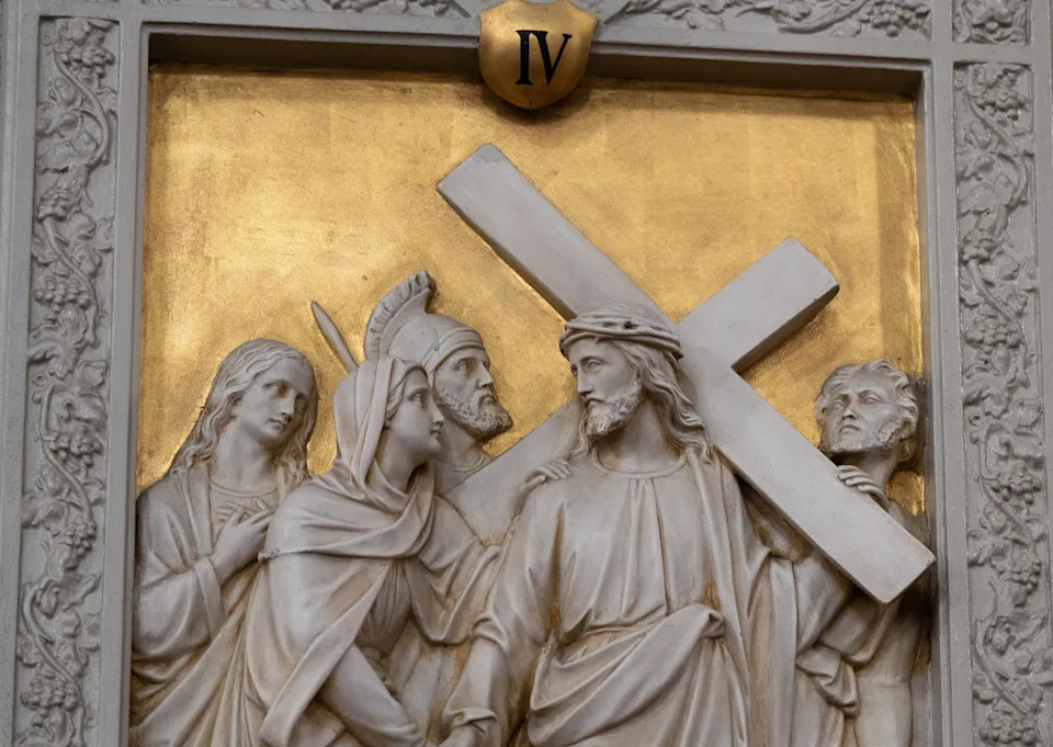 The Stations of the Cross are seen at El Paso's St. Patrick Cathedral, which will host a Holy Hour for Peace on Sunday evening, Feb. 1, as part of a Catholic national response to the division, fear and anger across the nation.