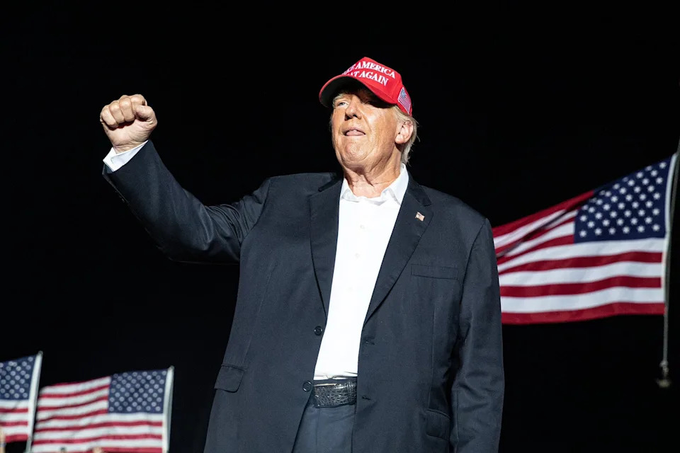 Donald Trump takes the stage and speaks to a packed rally venue in Robstown on Oct. 22, 2022, about two years after losing the presidency to Joe Biden.