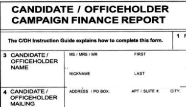 A picture of the coversheet of a Campaign Finance Report.