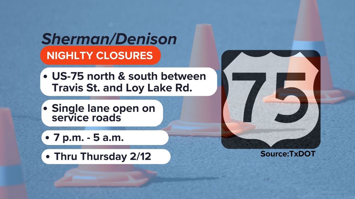 Overnight shutdowns disrupt US-75 north of Collin County this week