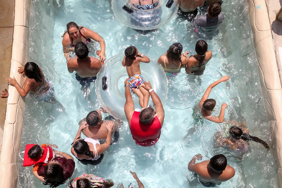 Guests relax in Hurricane Alley Waterpark's Gulf Stream on May 28, 2022.