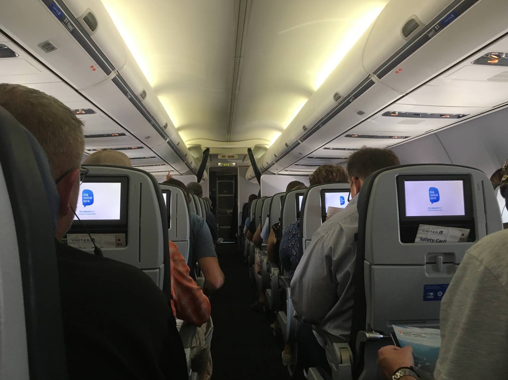 Inside a United Airlines aircraft during flight