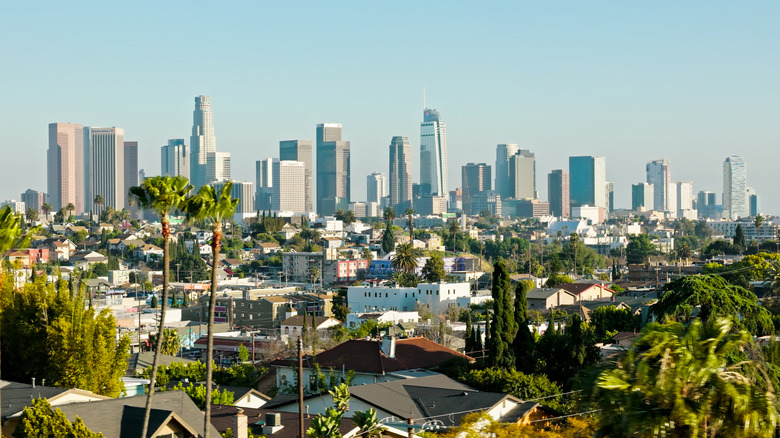 An aerial shot of downtown Los Angeles