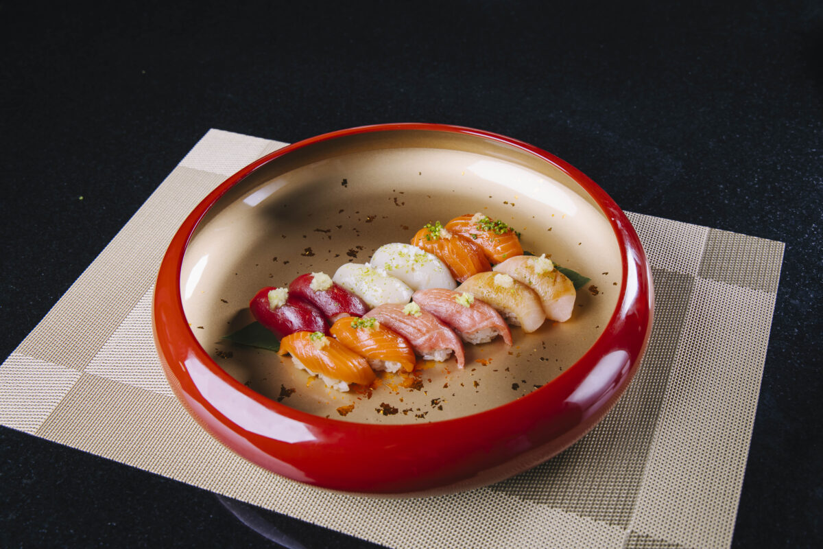 The Nigiri Platter at Nikuyu showcases an assortment of fresh fish. (Courtesy)