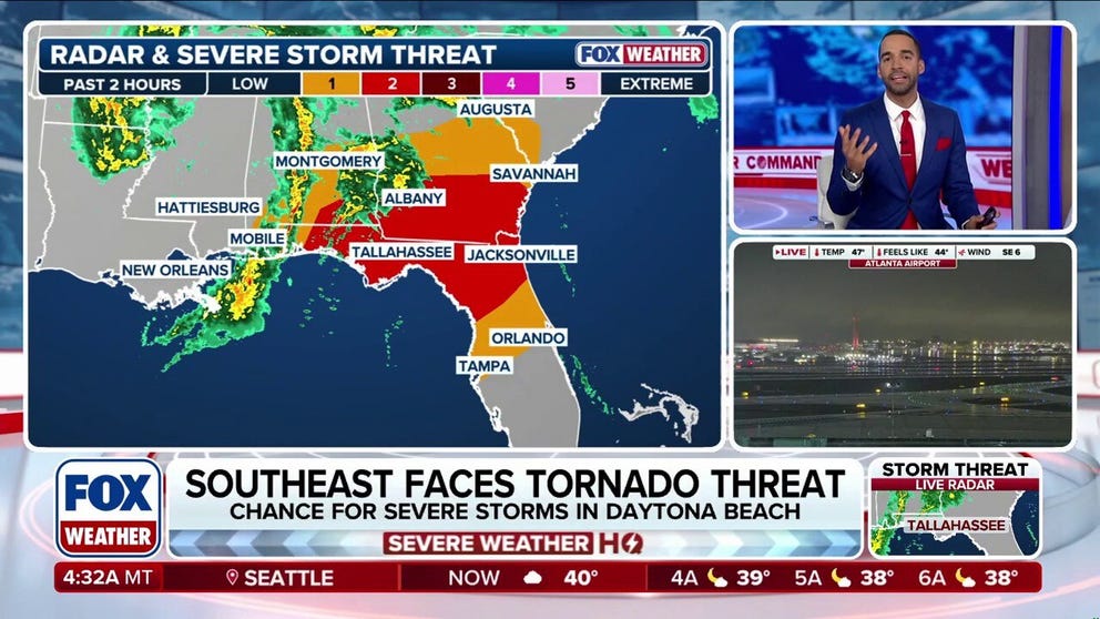 The Southeast is bracing for additional severe storms and the potential for strong tornadoes across portions of the region, with three already reported in Louisiana this morning. The line of storms will continue pushing east and could intensify along the northern Gulf Coast before reaching the Florida Peninsula Sunday evening. Stick with FOX Weather for the latest: 