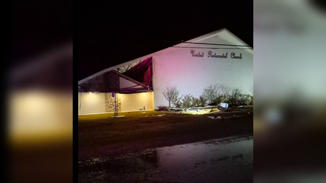 Deweyville United Pentecostal Church suffered damage when a line of storms blew across Southeast Texas on Feb. 14.