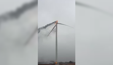 Video: Wind turbine catches fire after lightning strike in Texas