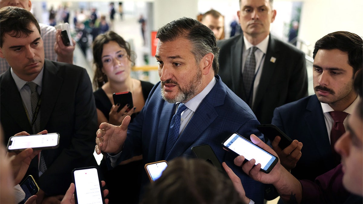 Senator Ted Cruz speaker to reporters in a hallway