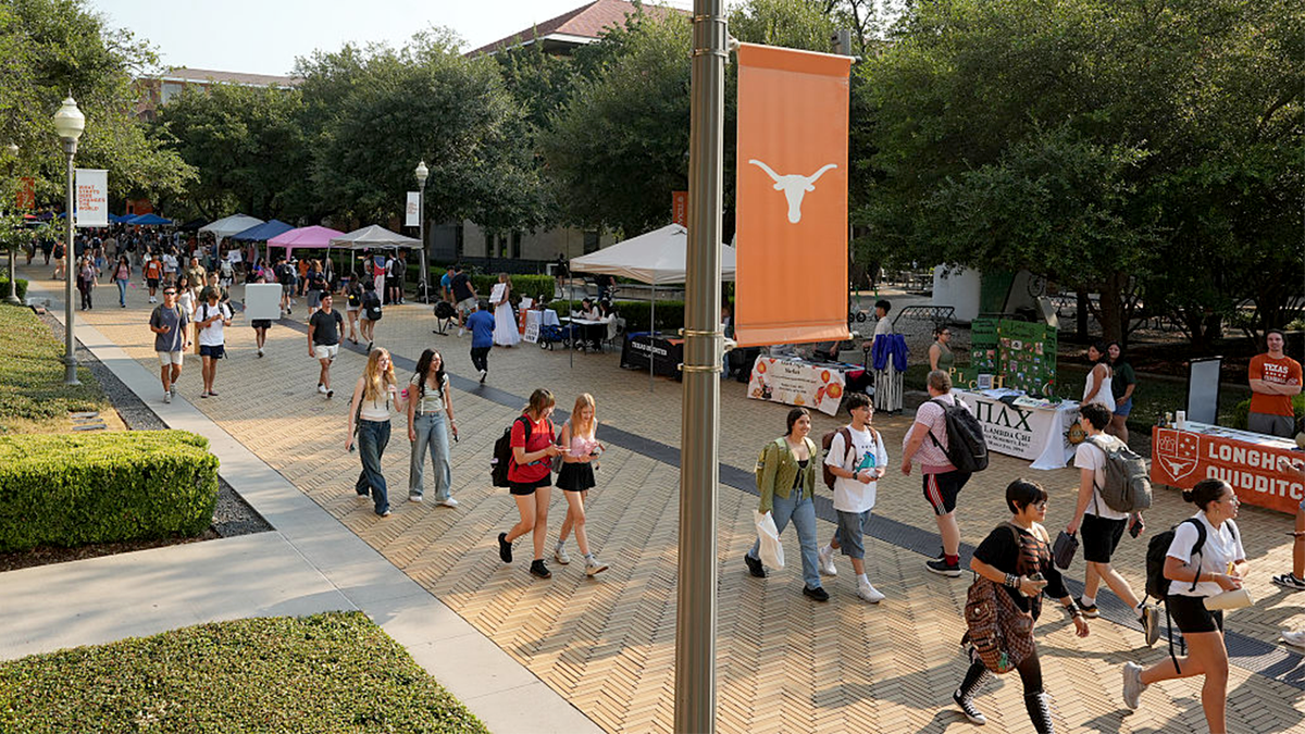 University of Texas students walk through campus