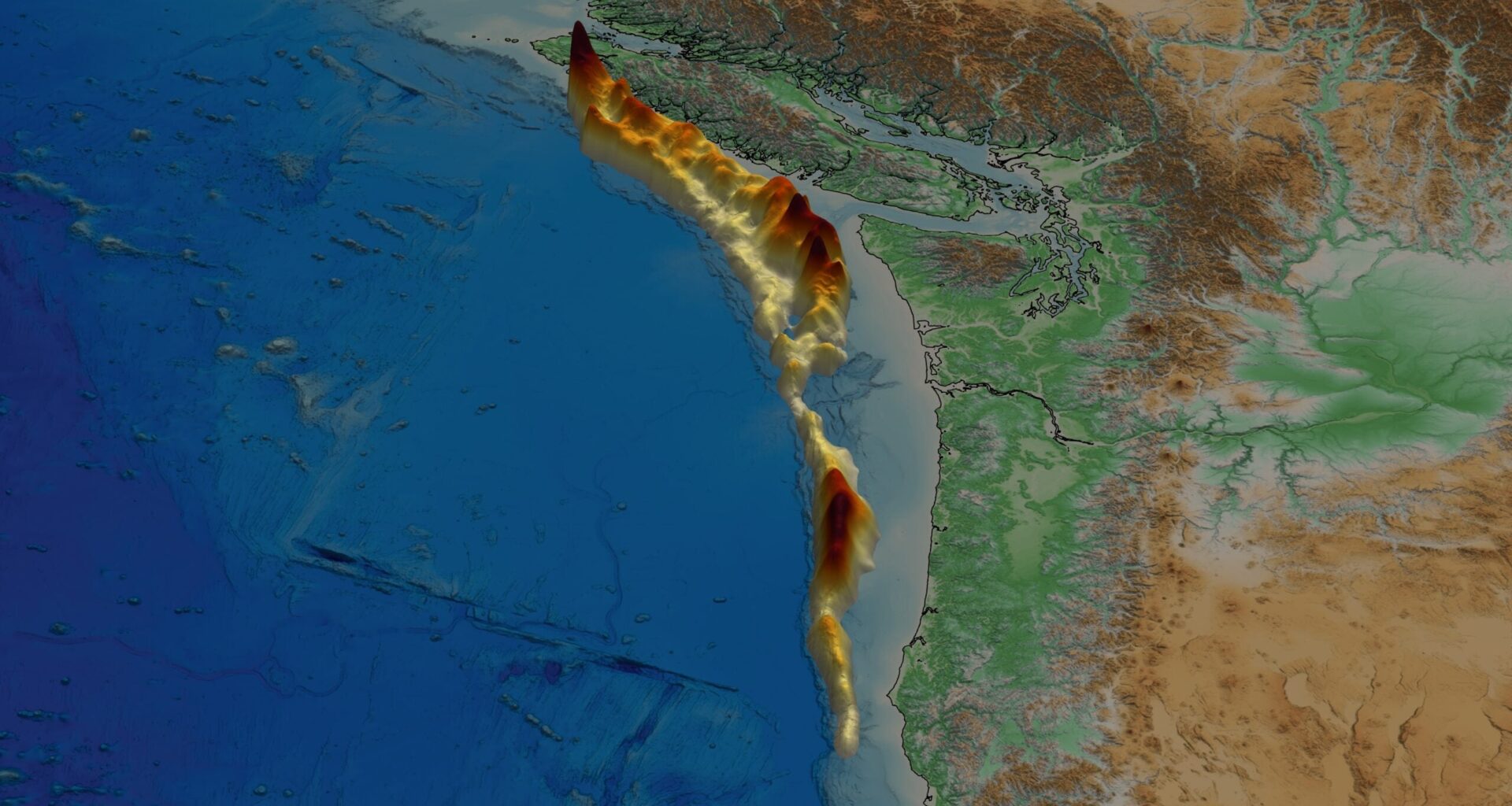 Topographical map shows blue, green and brown