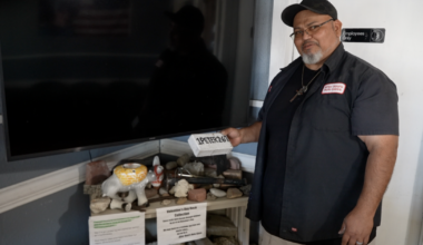 Auto glass shop displays rocks thrown by angry girlfriends