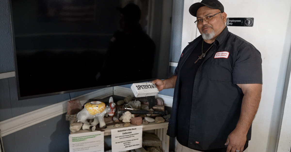 Auto glass shop displays rocks thrown by angry girlfriends