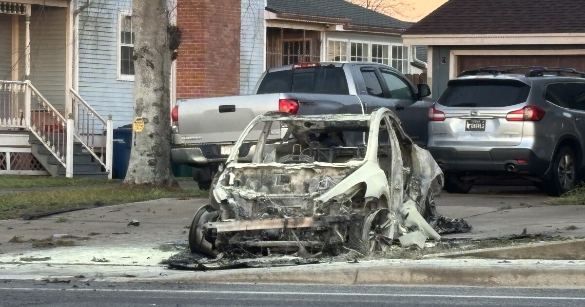 Tesla sedan fire causes road closure on Ennis Joslin Road
