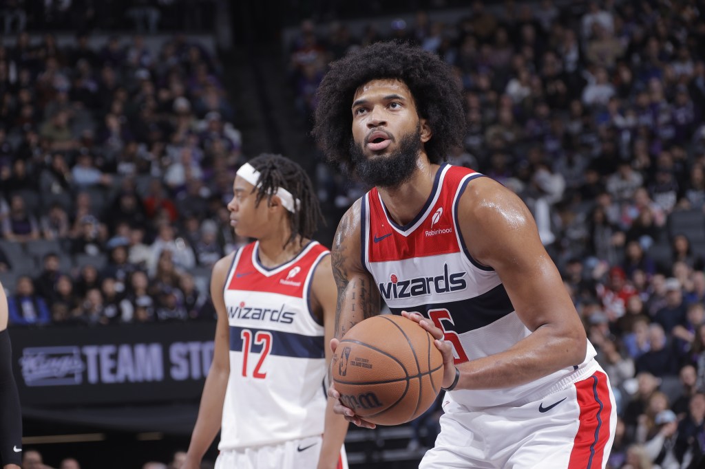 Marvin Bagley III #35 of the Washington Wizards prepares to shoot a free throw during the game against the Sacramento Kings on January 16, 2026 at Golden 1 Center in Sacramento, 