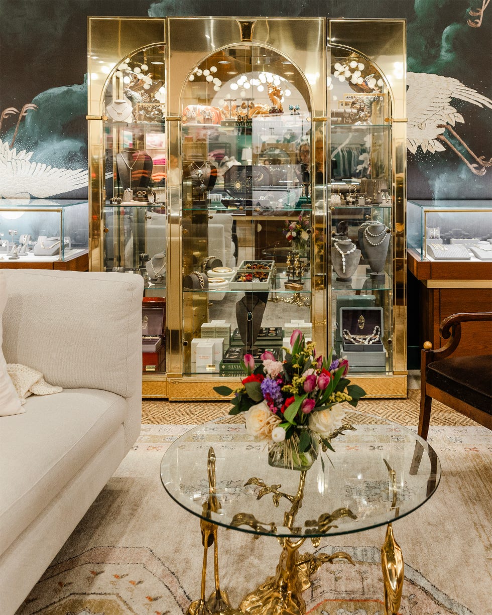 jewelry display case in a boutique setting