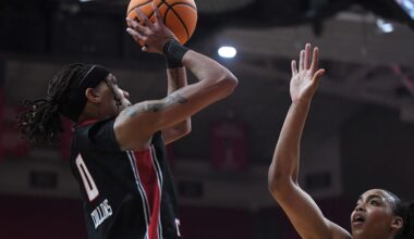Texas Tech's Snudda Collins shoots against Baylor in a Big 12 women's basketball game Wednesday, Feb. 18, 2026, at United Supermarkets Arena.