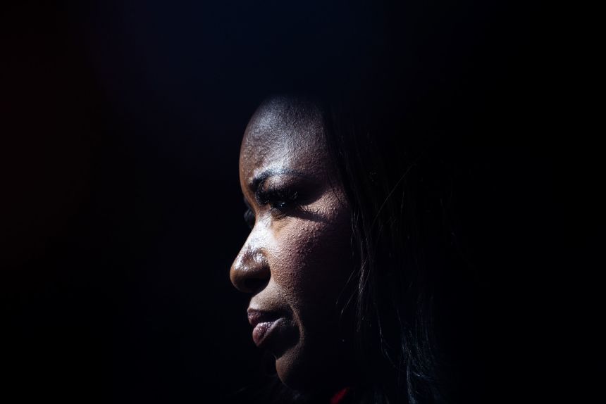 Rep. Jasmine Crockett speaks to reporters at a polling location in Dallas on March 3.
