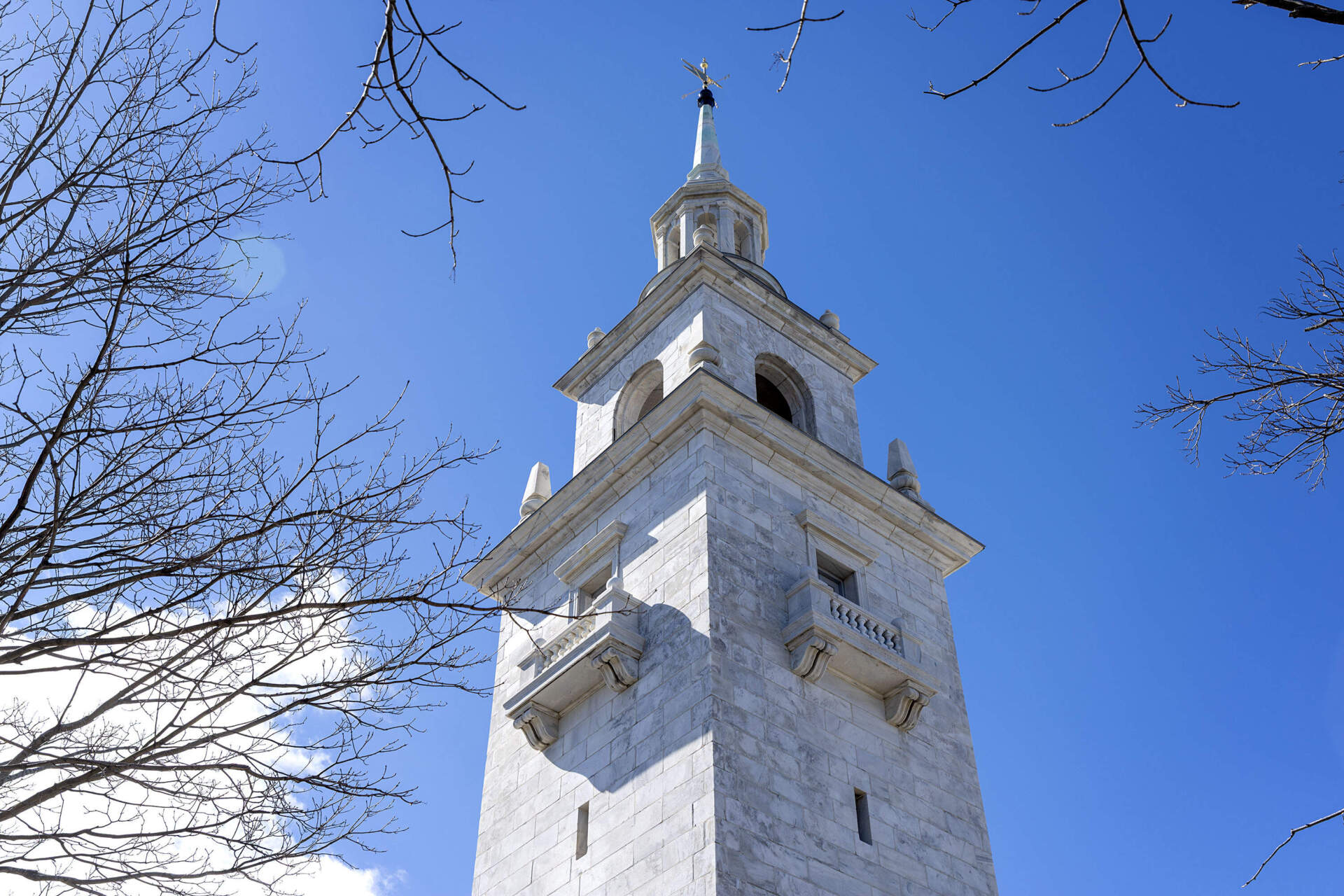 The newly restored Dorchester Heights Monument on Telegraph Hill, in South Boston. (Robin Lubbock/WBUR)