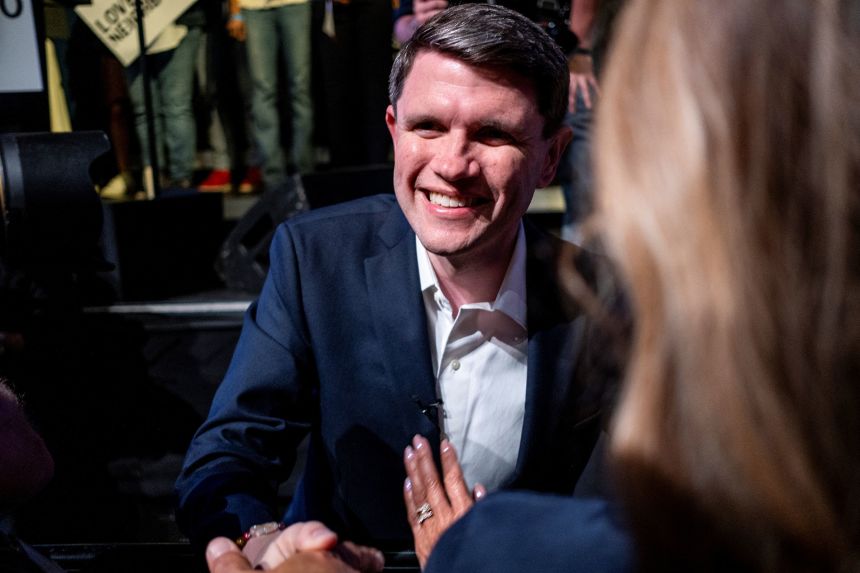 Democratic US Senate candidate for Texas, James Talarico, greets supporters during his primary election party in Austin, Texas, on Wednesday.