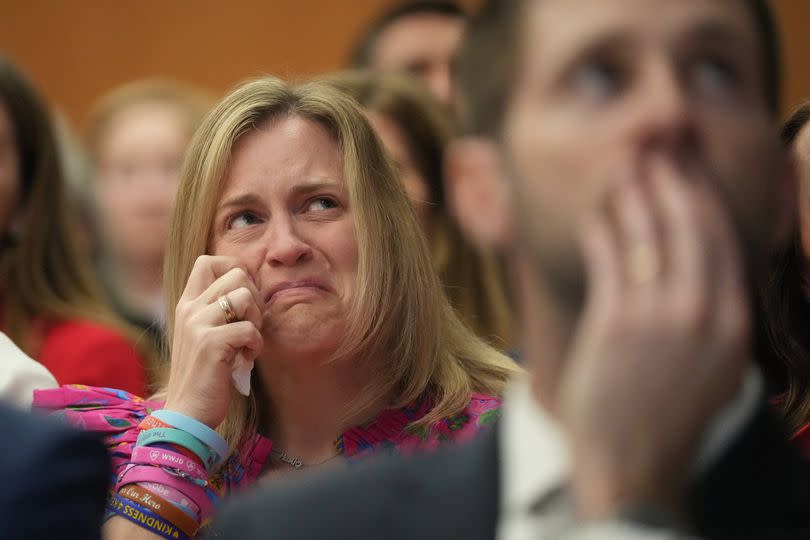 AUSTIN, TEXAS - MARCH 4: Spectators, including family members of children who died at Camp Mystic, listen at a hearing about a temporary restraining order at the Travis County Courthouse in Austin on Wednesday, March 4, 2026. Will and CiCi Steward of Austin, whose 8-year-old daughter, Cile Steward, was swept away in the July 4, 2025, flash flood at Camp Mystic and has not been found, are seeking to prevent the camp from reopening this summer and to halt repairs and construction until their lawsuit against the camp and other parties goes to trial. The Stewards say they want to preserve potential evidence related to their daughter's death. (Jay Janner/The Austin American-Statesman via Getty Images)