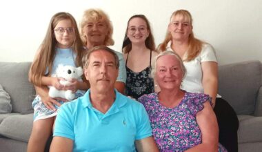 The Tenney family with the Lytvynenko-Novosolova-Kholod family in Fort Worth. Brian Tenney (bottom left), Robin Tenney (bottom right), Liza Novosolova (top left), Tetiana Kholod (second from top left) and Lera and Alina Lytvynenko (respectively, top right).