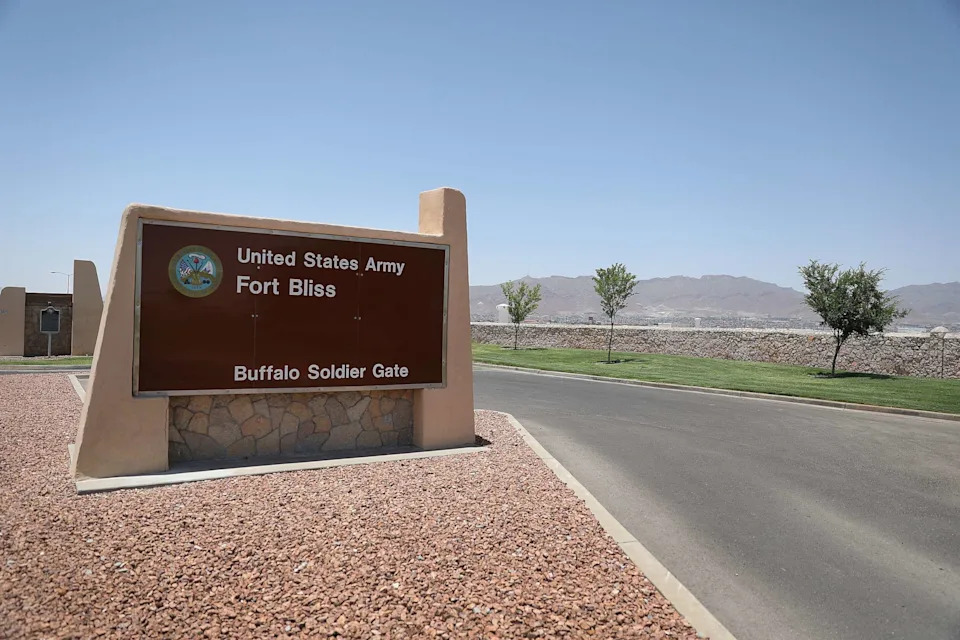 Joe Raedle/Getty Images, FILE - PHOTO: In this June 25, 2018, file photo, an entrance to Fort Bliss is shown, in Fort Bliss, Texas.