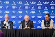 From left, Dallas Cowboys chief operating officer Stephen Jones (left), owner Jerry Jones...