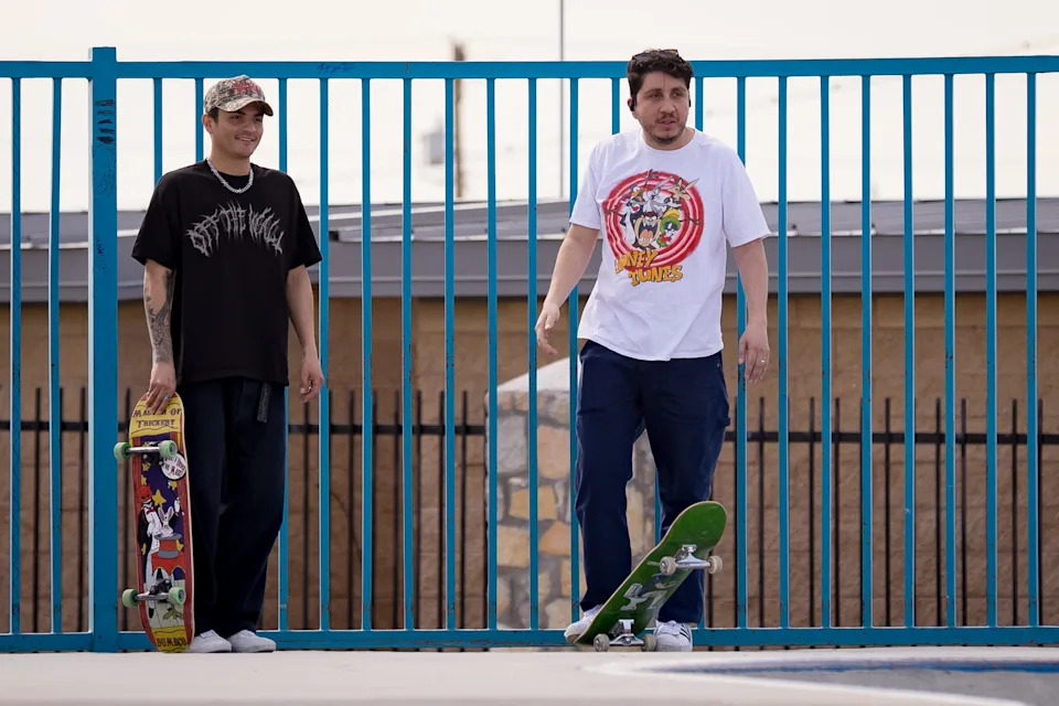 Danny Ruiz, an El Paso skateboarder, stands with a fellow skateboarder at Carolina Skatepark in the Lower Valley on Tuesday, Feb. 24, 2026. Ruiz is ranked No. 89 in the world and will represent Mexico at the Skateboarding World Championships in São Paulo, Brazil.