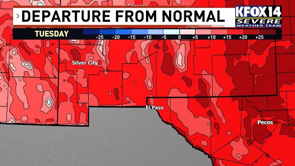 The departure from the average temperature for early March recording record-breaking heat. (CREDIT:KFOX14/CBS4){p}{/p}