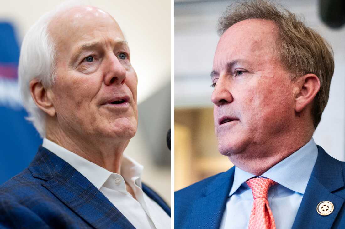 Sen. John Cornyn, left, is hoping to fend off a challenge from Texas Attorney General Ken Paxton.