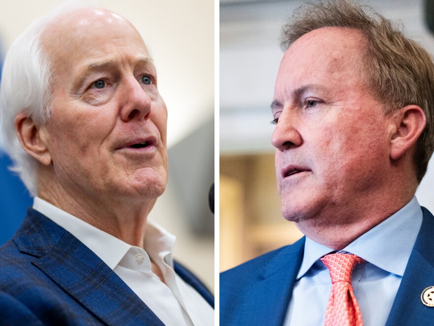 Sen. John Cornyn, left, is hoping to fend off a challenge from Texas Attorney General Ken Paxton.