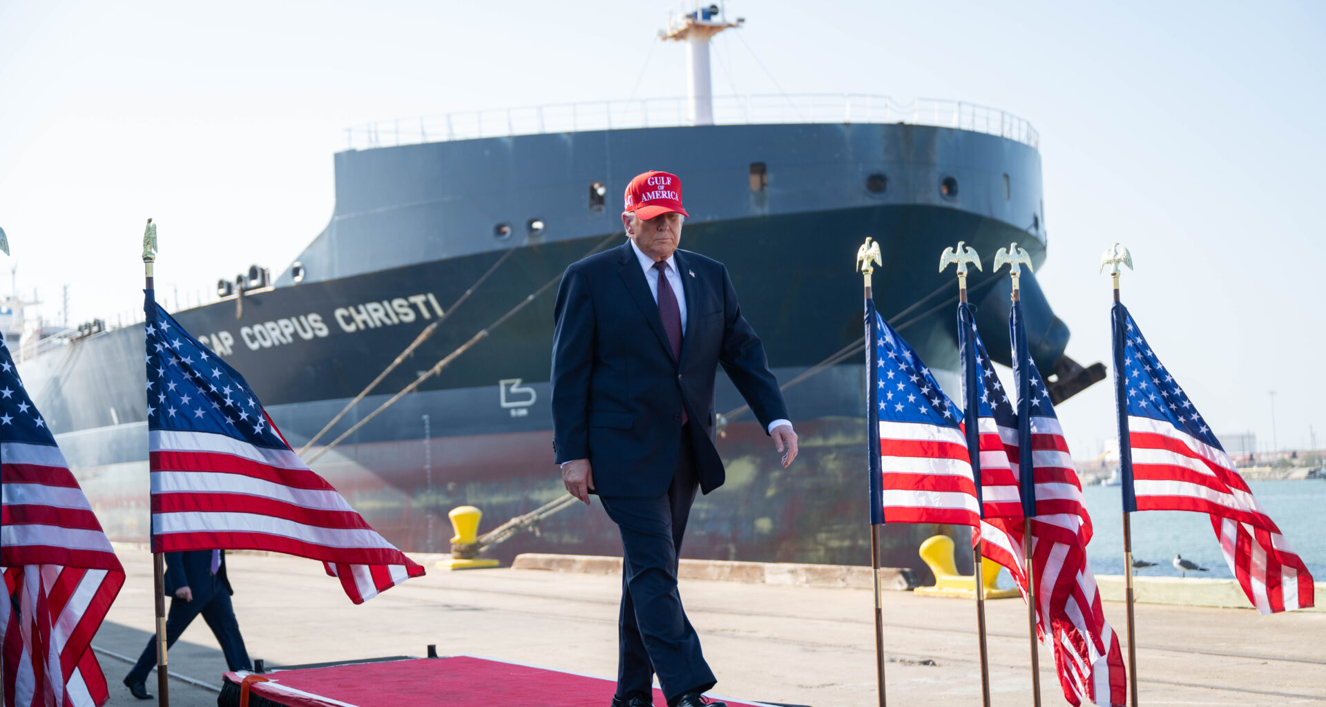 President Donald J. Trump walks out to deliver remarks on energy at the Port of Corpus Christi, Texas on Friday, February 27, 2026.  (Official White House Photo by Molly Riley)