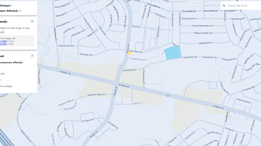 El Paso Electric’s outage map shows 23 customers were without power. (KFOX14/ARC El Paso){p}{/p}